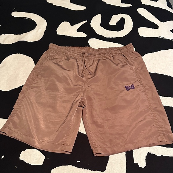 Needles Brown Athletic Shorts with Purple Logo - Picture 1 of 6